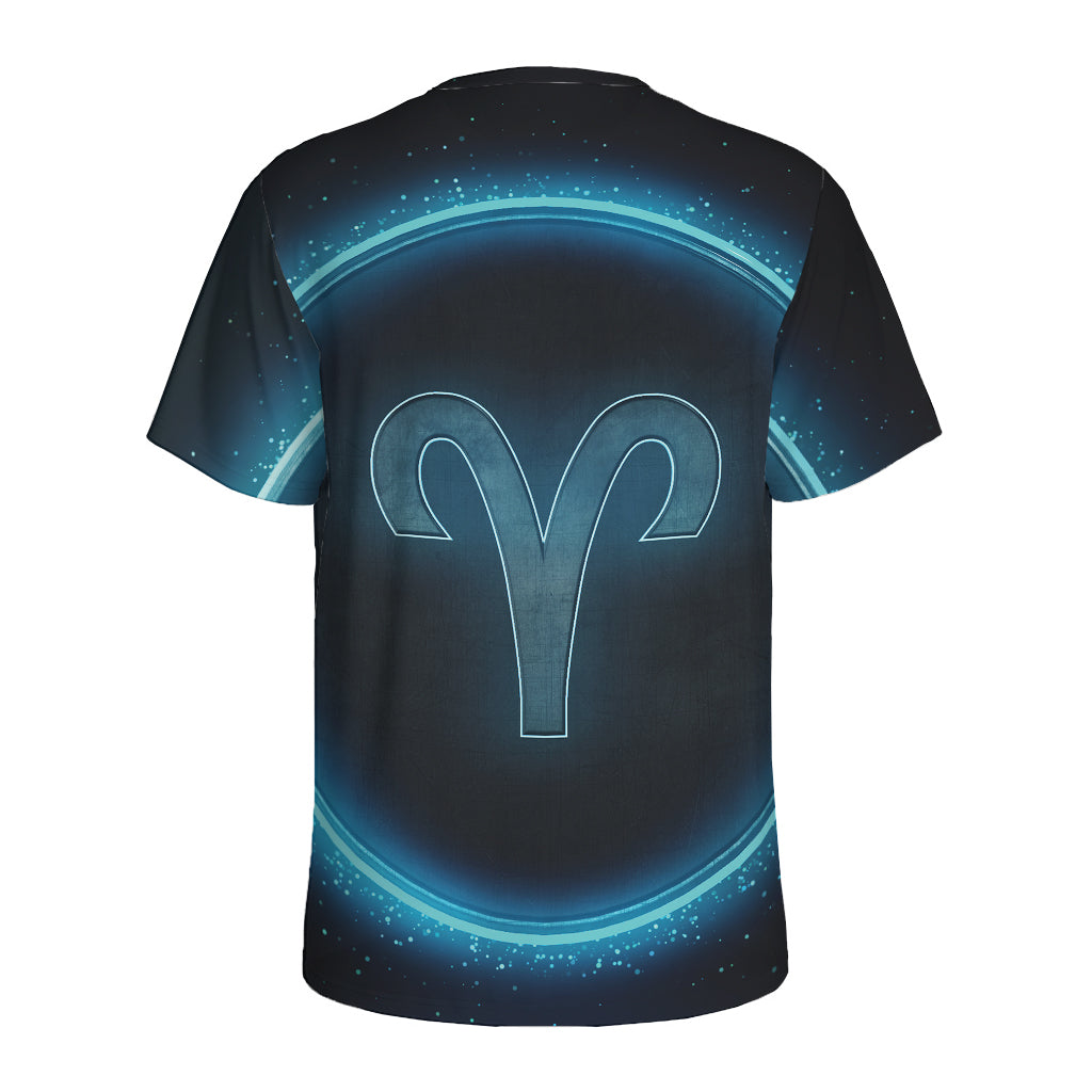 Blue Aries Zodiac Sign Print Men's Sports T-Shirt