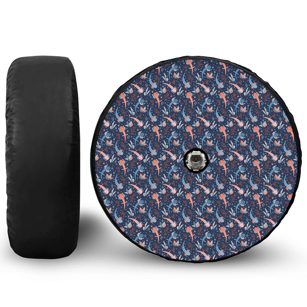 Blue Axolotl Pattern Print Tire Cover With Camera Hole