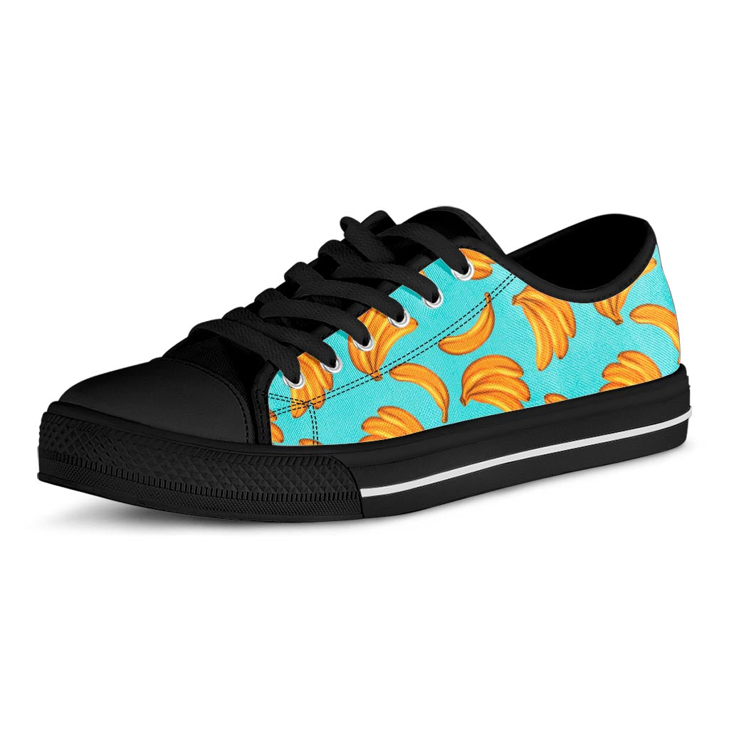 Blue Banana Pattern Print Black Low Top Sneakers