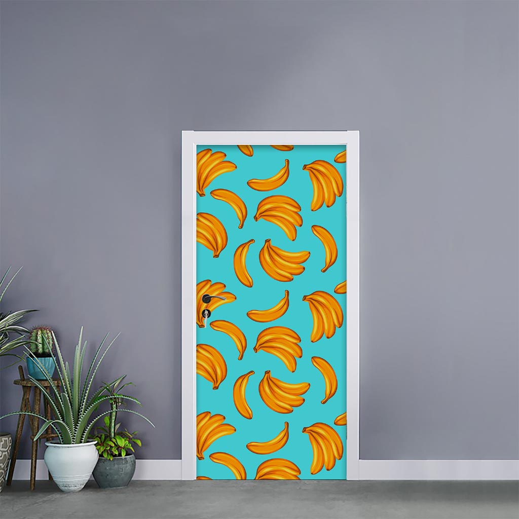 Blue Banana Pattern Print Door Sticker