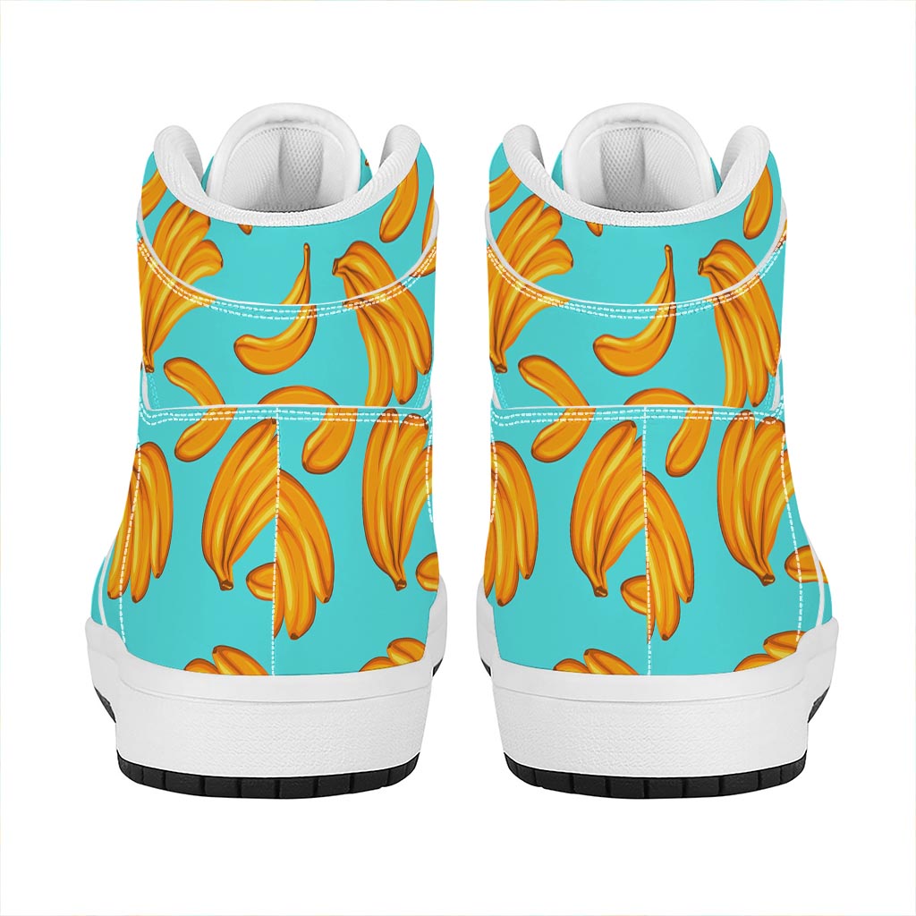 Blue Banana Pattern Print High Top Leather Sneakers