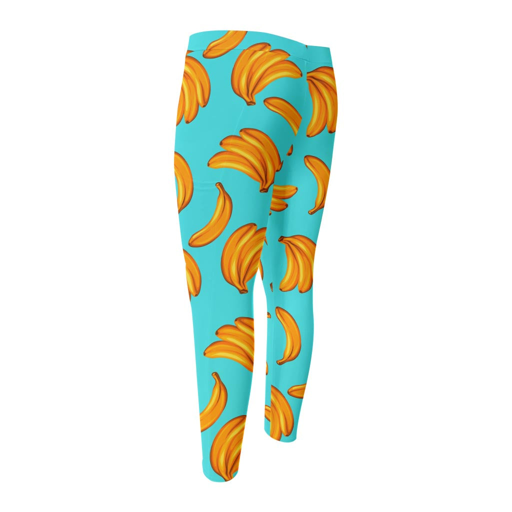Blue Banana Pattern Print Men's Compression Pants