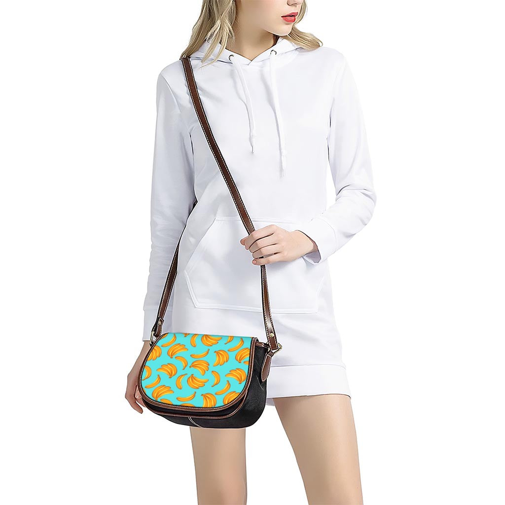 Blue Banana Pattern Print Saddle Bag