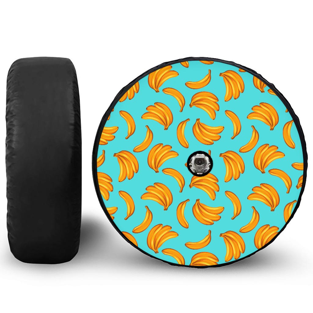 Blue Banana Pattern Print Tire Cover With Camera Hole