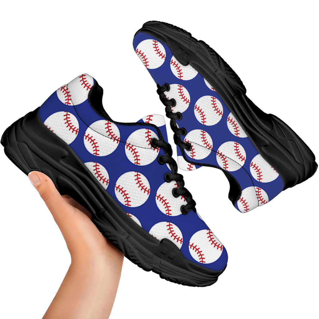 Blue Baseball Pattern Print Black Chunky Shoes