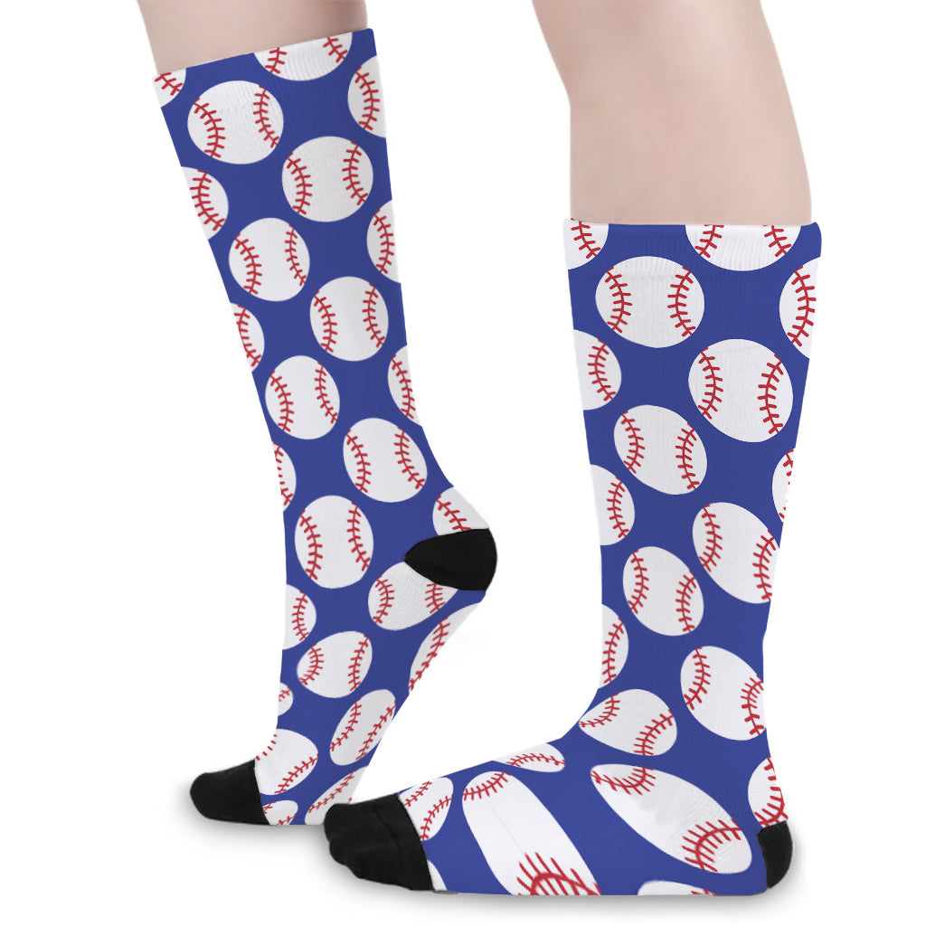 Blue Baseball Pattern Print Long Socks