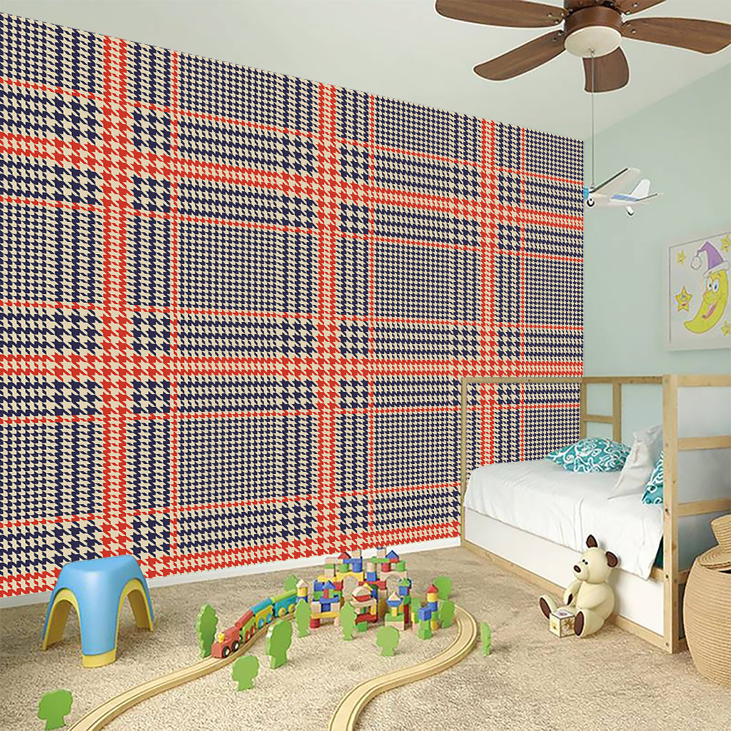 Blue Beige And Orange Glen Plaid Print Wall Sticker