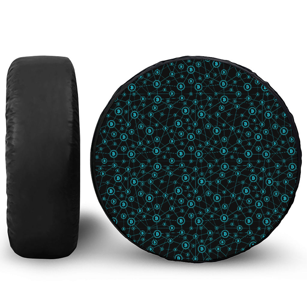 Blue Bitcoin Pattern Print Tire Cover