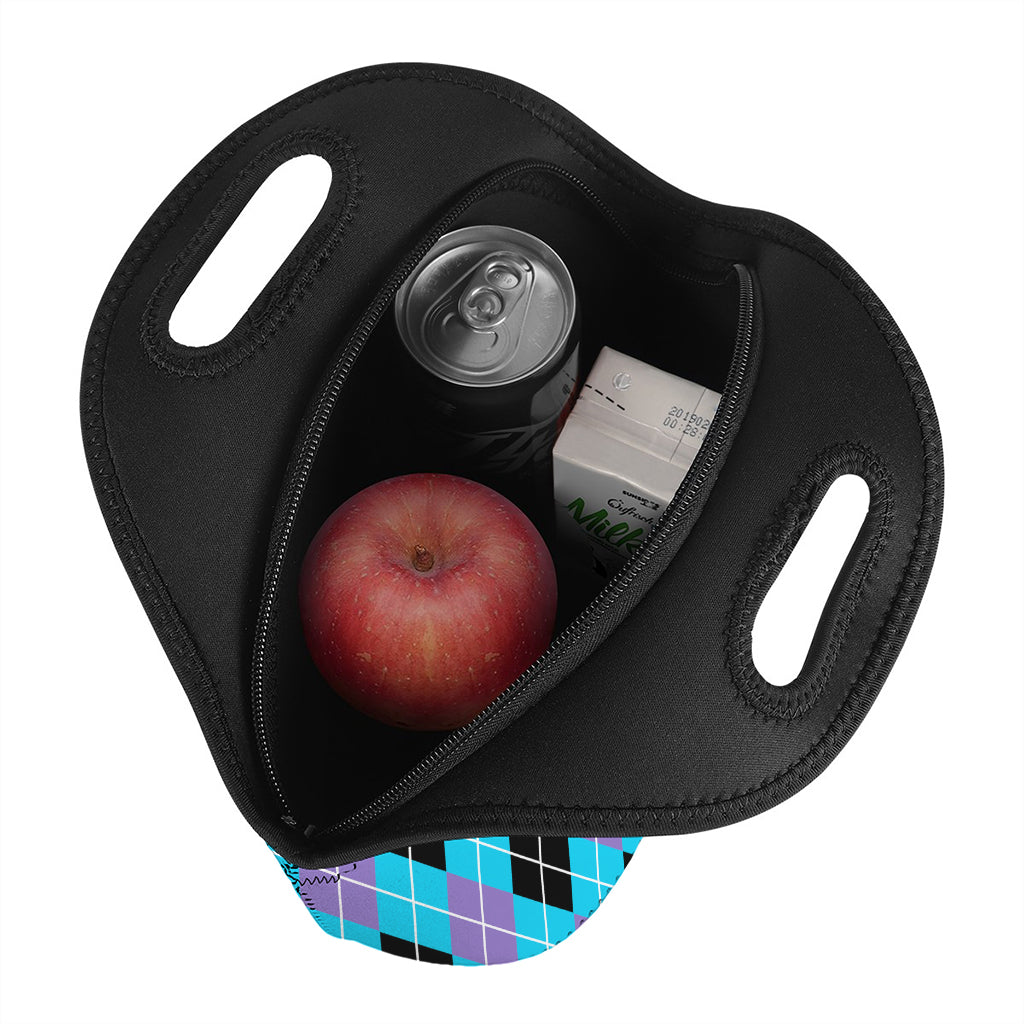 Blue Black And Purple Argyle Print Neoprene Lunch Bag