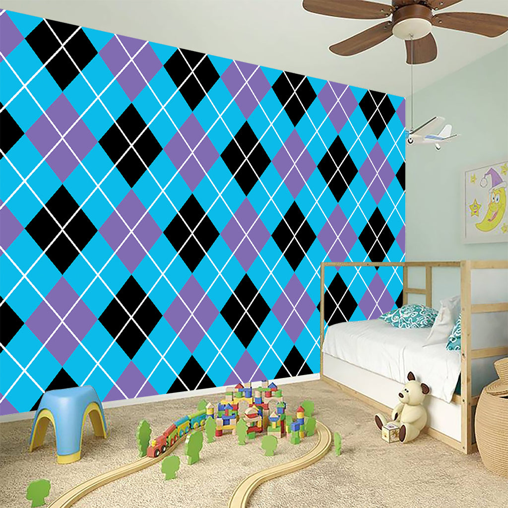 Blue Black And Purple Argyle Print Wall Sticker