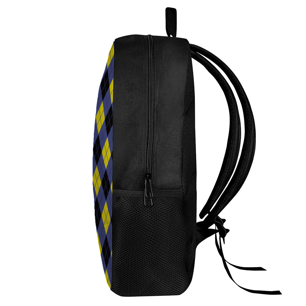 Blue Black And Yellow Argyle Print 17 Inch Backpack