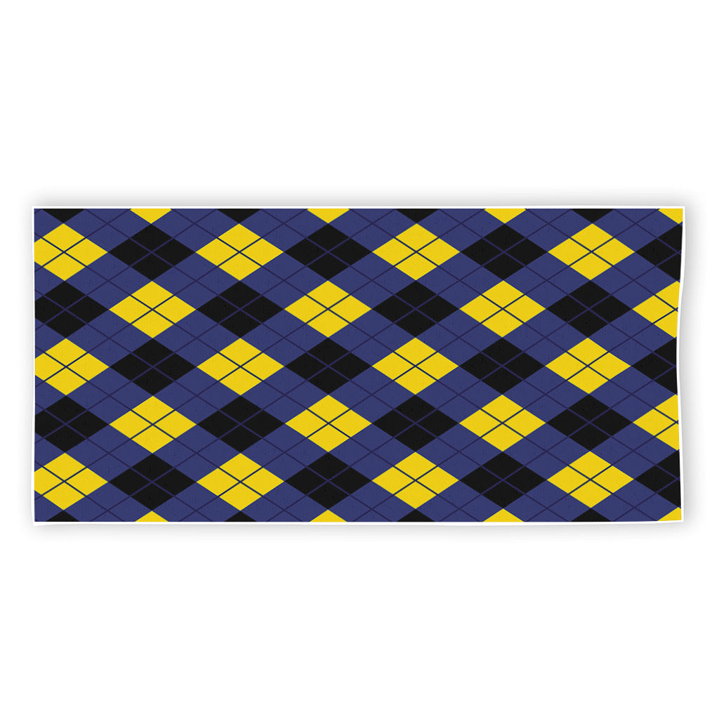 Blue Black And Yellow Argyle Print Beach Towel