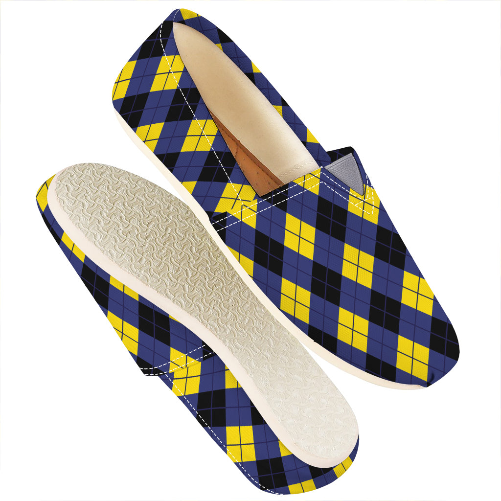 Blue Black And Yellow Argyle Print Casual Shoes