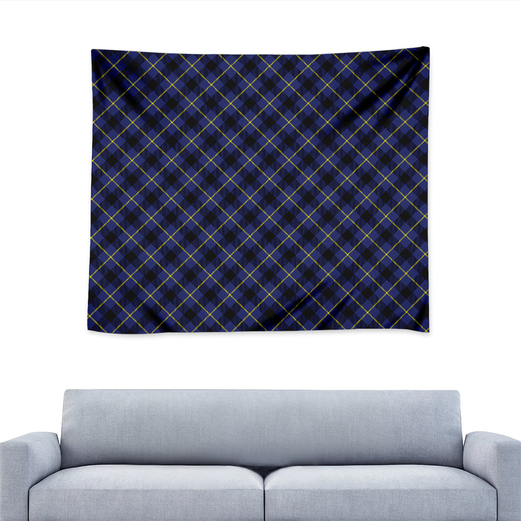 Blue Black And Yellow Plaid Print Tapestry