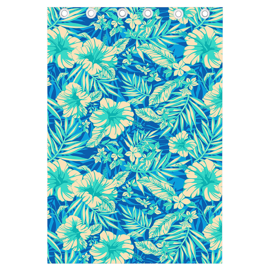 Blue Blossom Tropical Pattern Print Curtain
