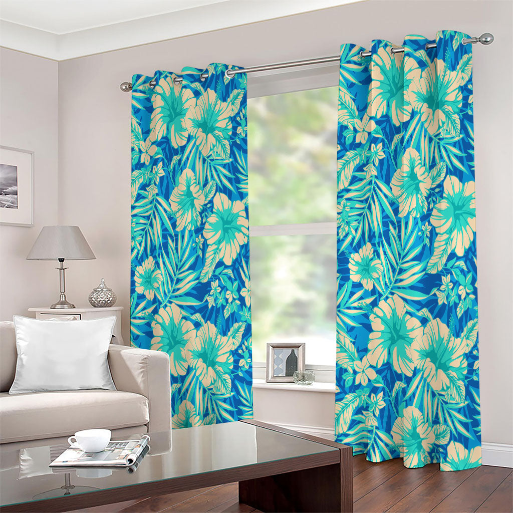 Blue Blossom Tropical Pattern Print Extra Wide Grommet Curtains