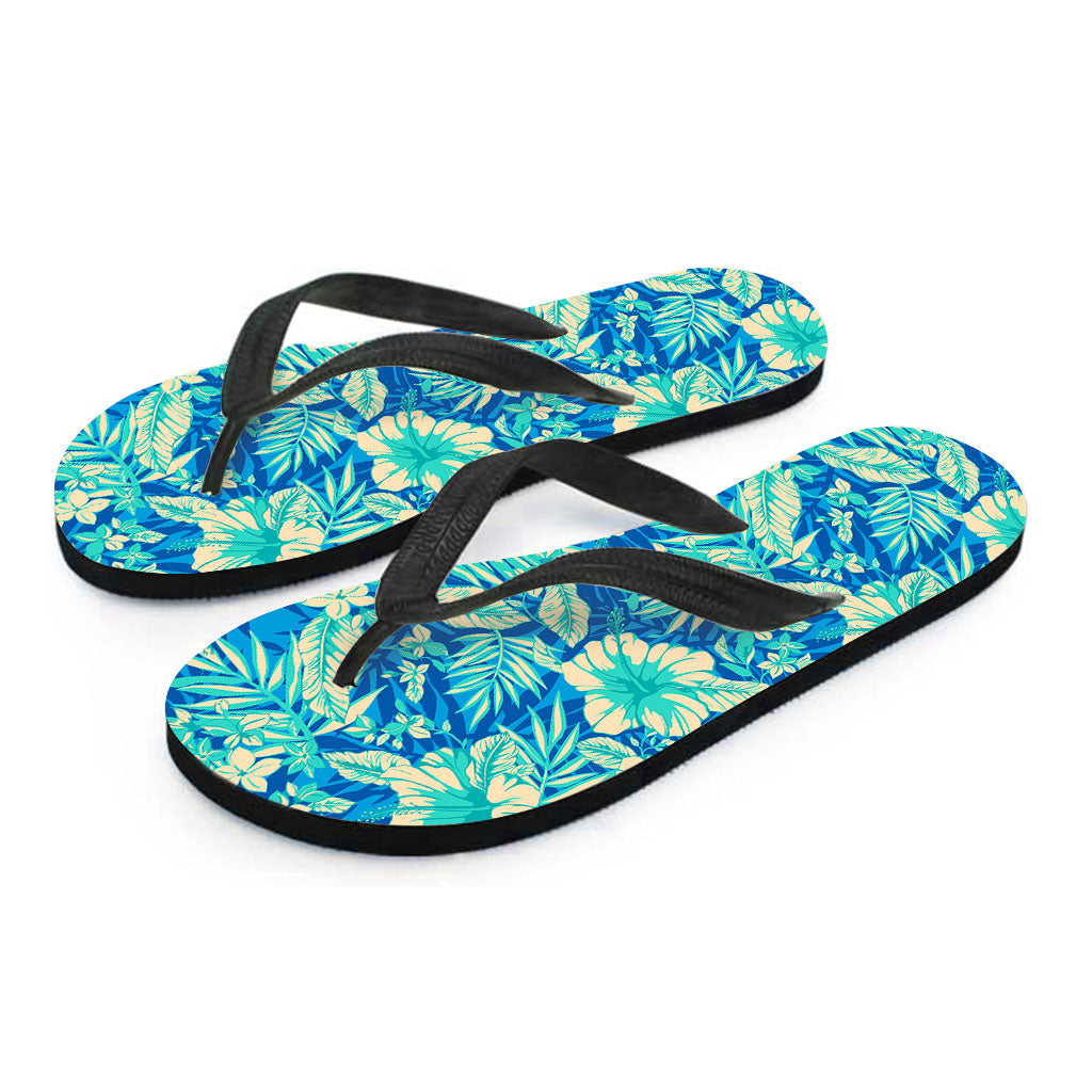 Blue Blossom Tropical Pattern Print Flip Flops