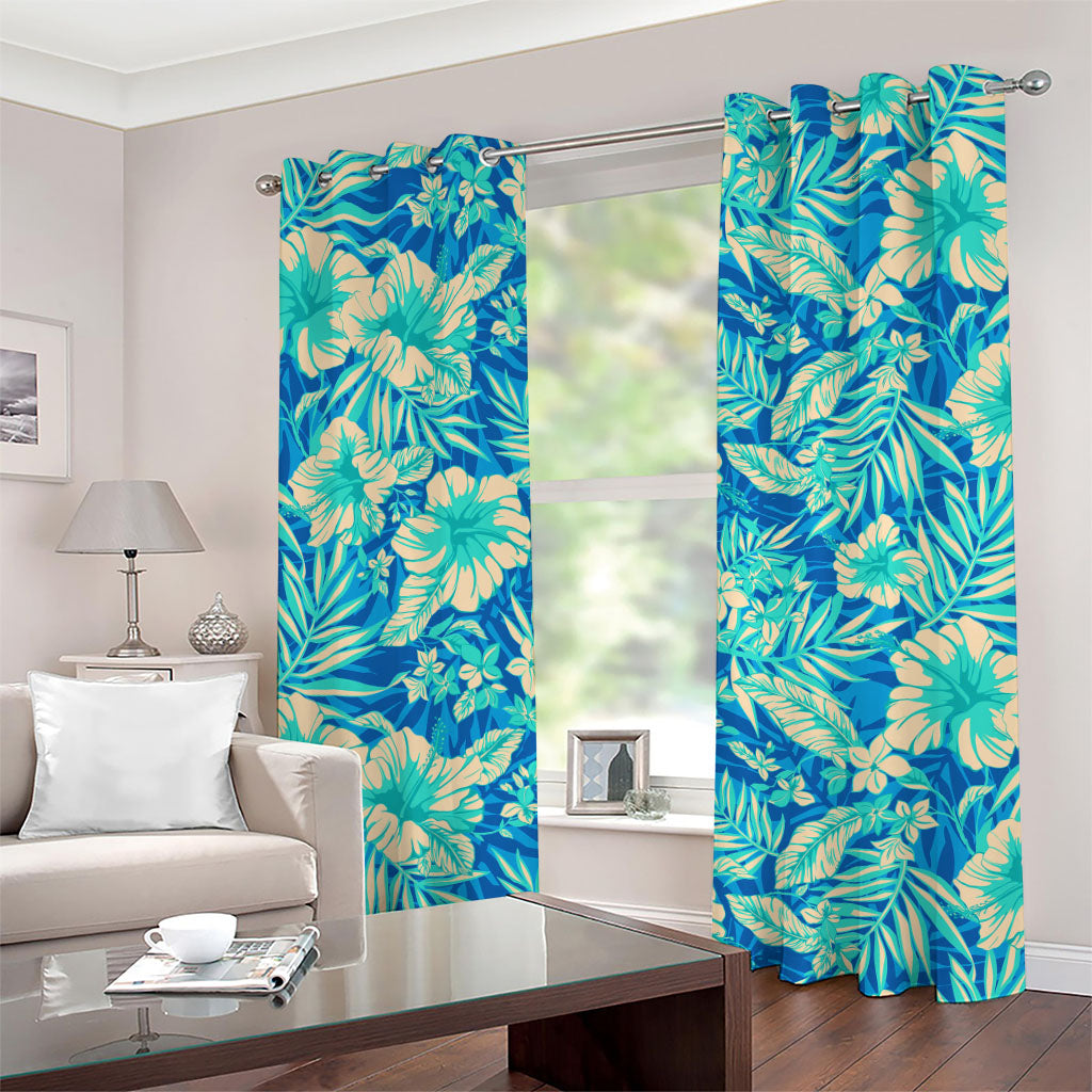 Blue Blossom Tropical Pattern Print Grommet Curtains