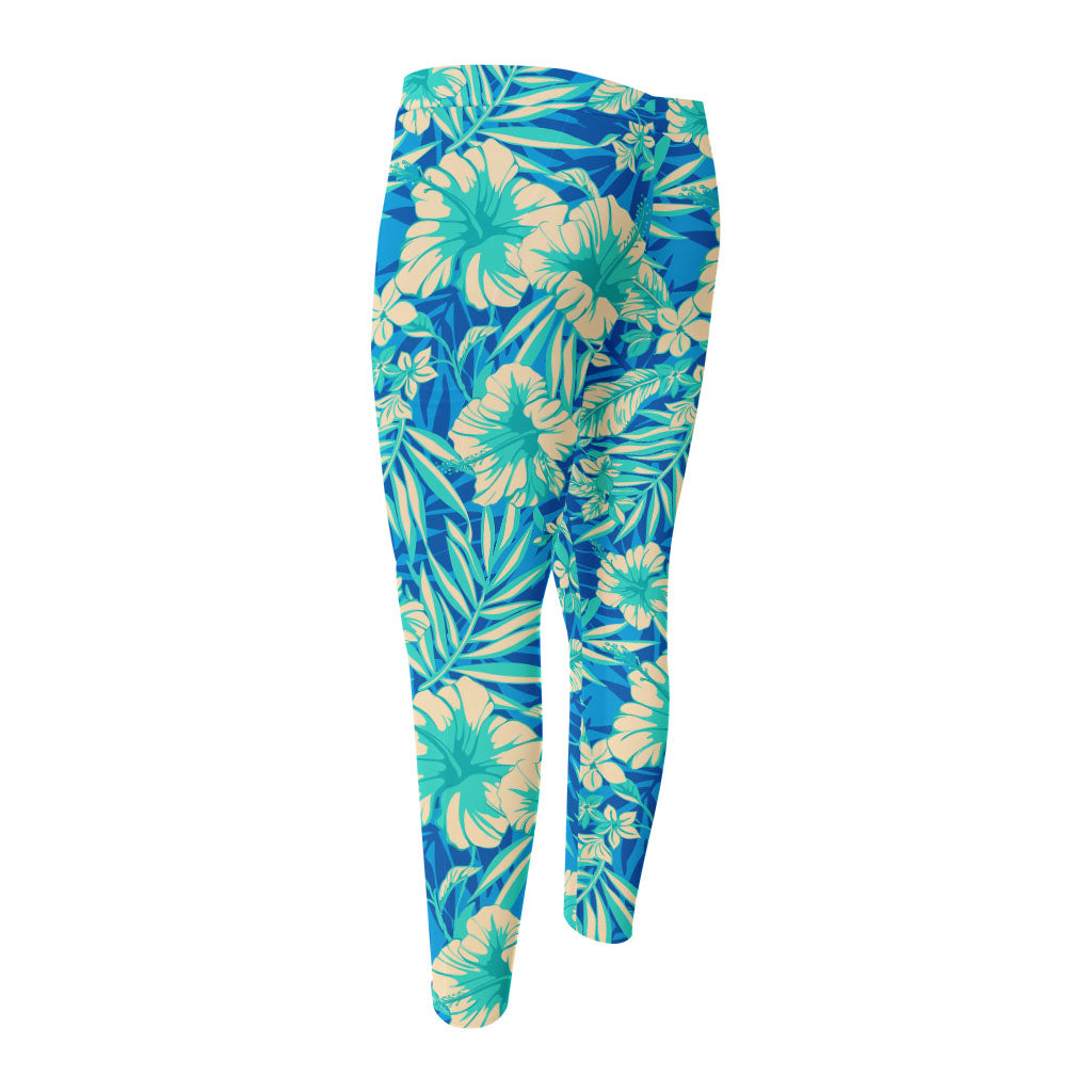 Blue Blossom Tropical Pattern Print Men's Compression Pants