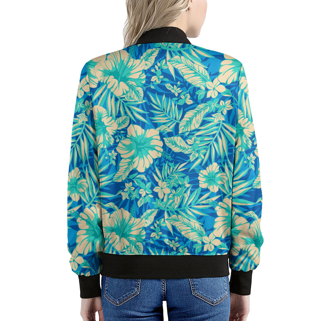 Blue Blossom Tropical Pattern Print Women's Bomber Jacket