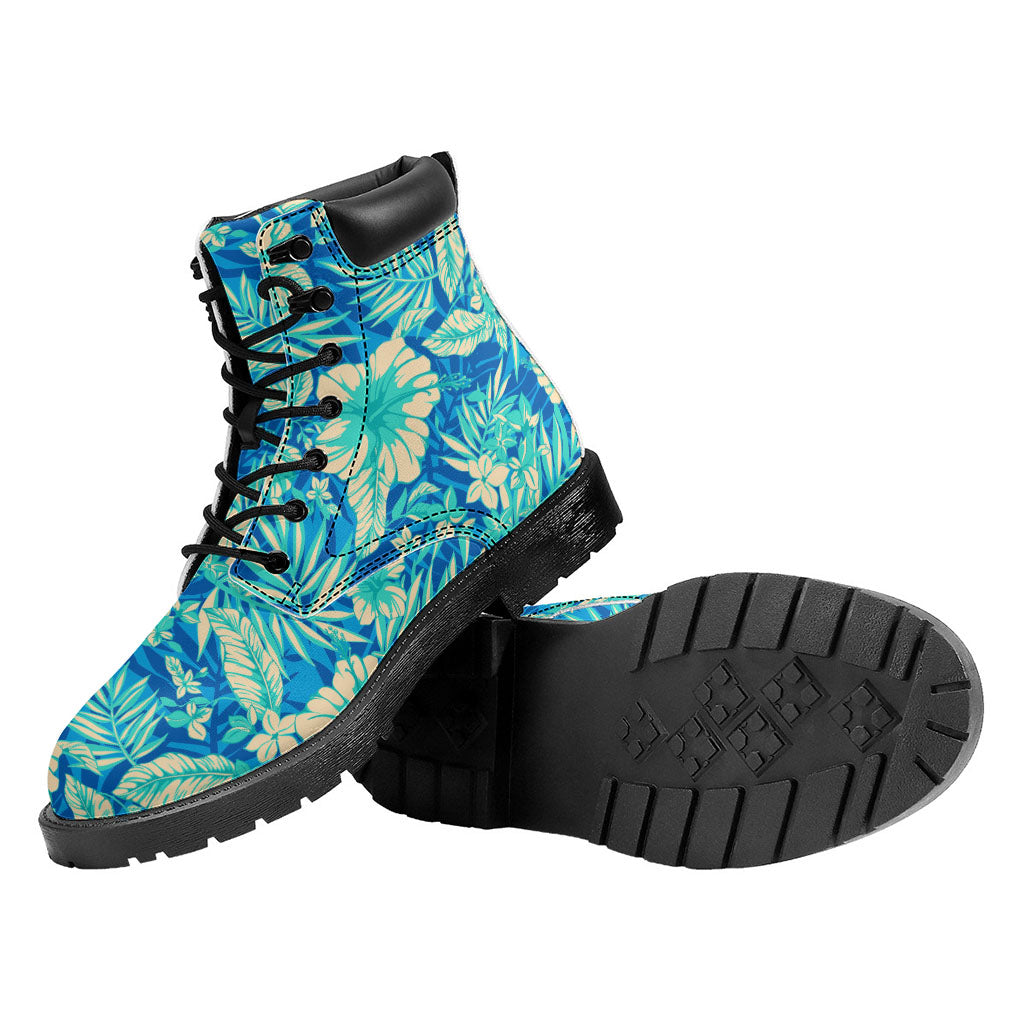Blue Blossom Tropical Pattern Print Work Boots