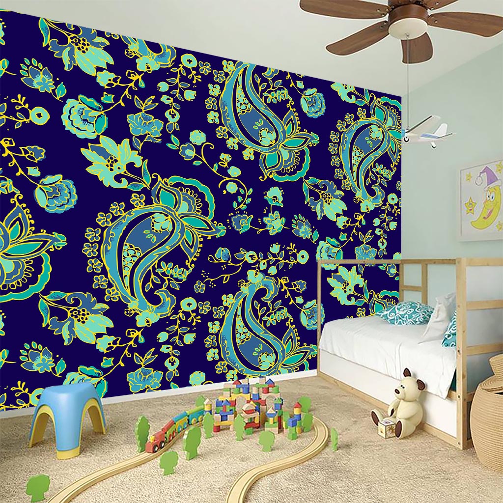 Blue Bohemian Paisley Pattern Print Wall Sticker
