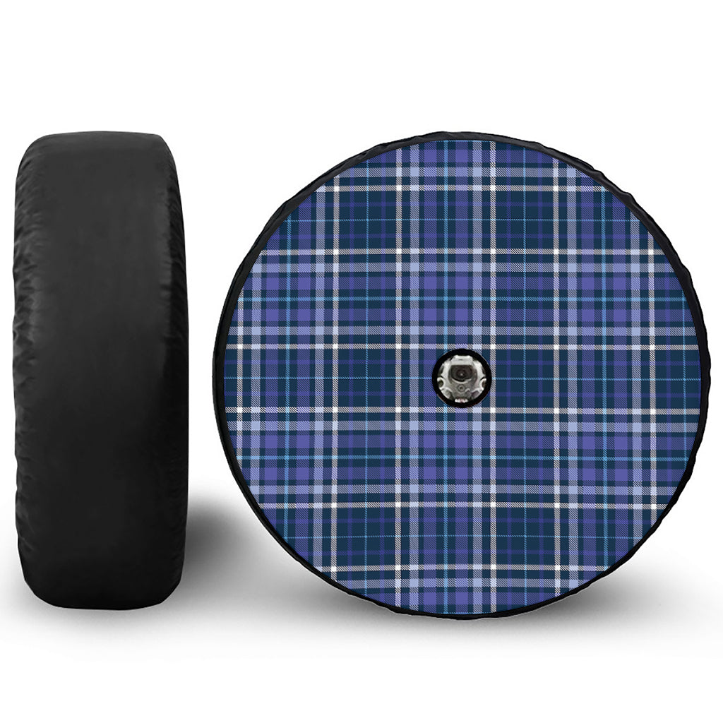 Blue Border Tartan Pattern Print Tire Cover With Camera Hole
