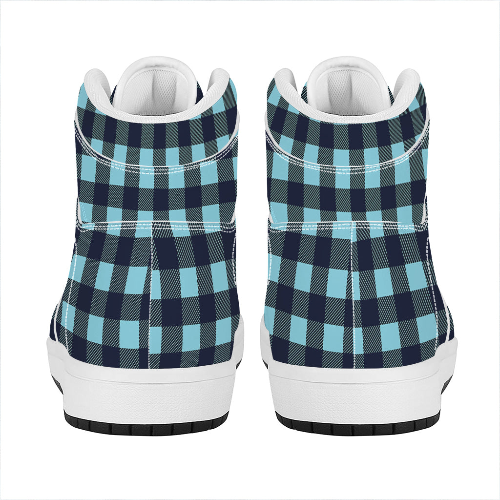 Blue Buffalo Check Pattern Print High Top Leather Sneakers