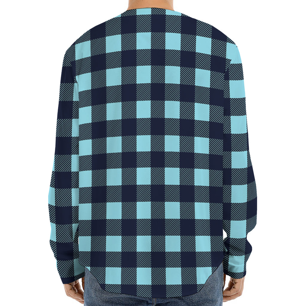 Blue Buffalo Check Pattern Print Long Sleeve Baseball Jersey