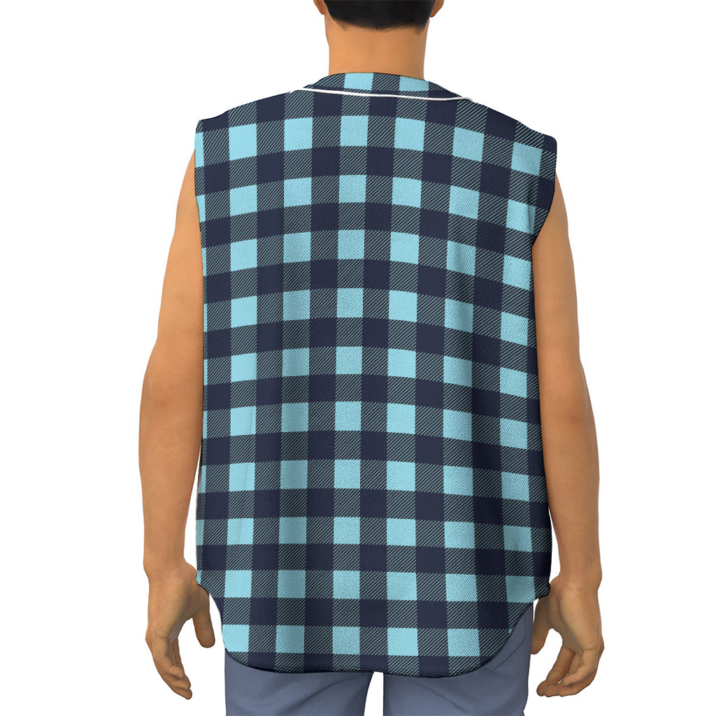 Blue Buffalo Check Pattern Print Sleeveless Baseball Jersey