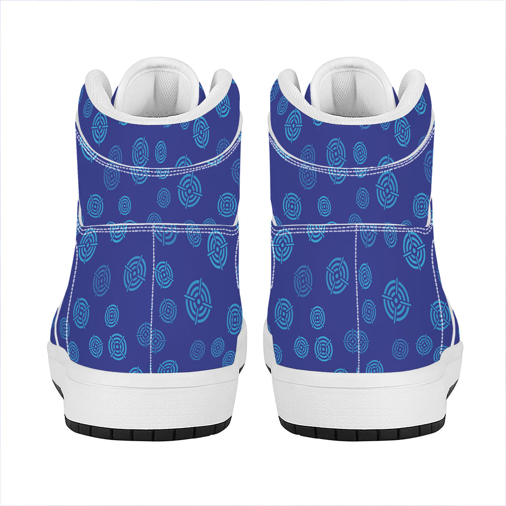 Blue Bullseye Target Pattern Print High Top Leather Sneakers