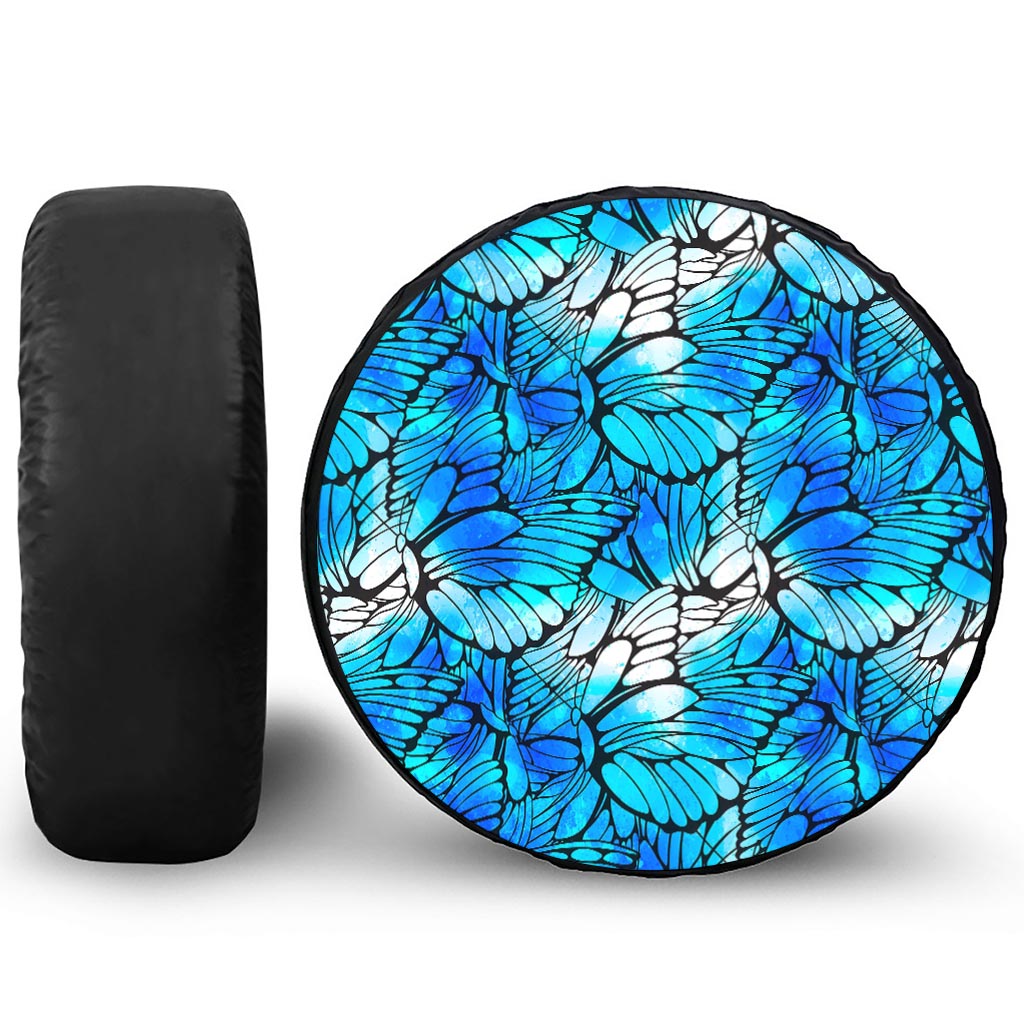 Blue Butterfly Wings Pattern Print Tire Cover