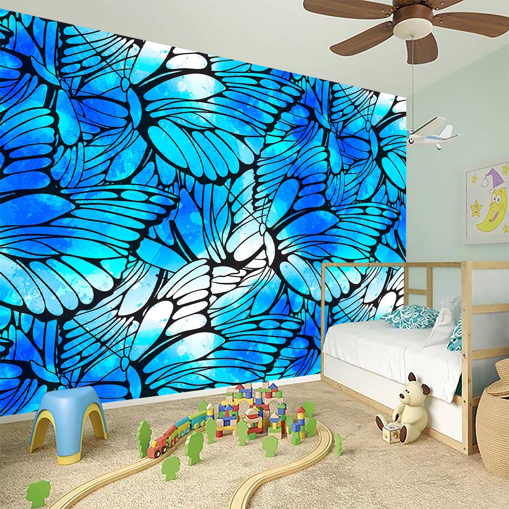 Blue Butterfly Wings Pattern Print Wall Sticker