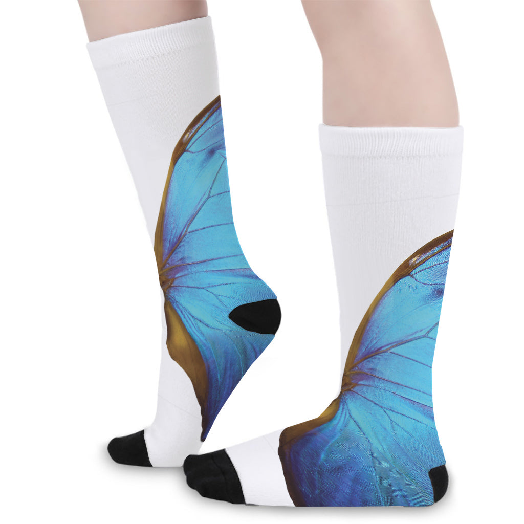 Blue Butterfly Wings Print Long Socks