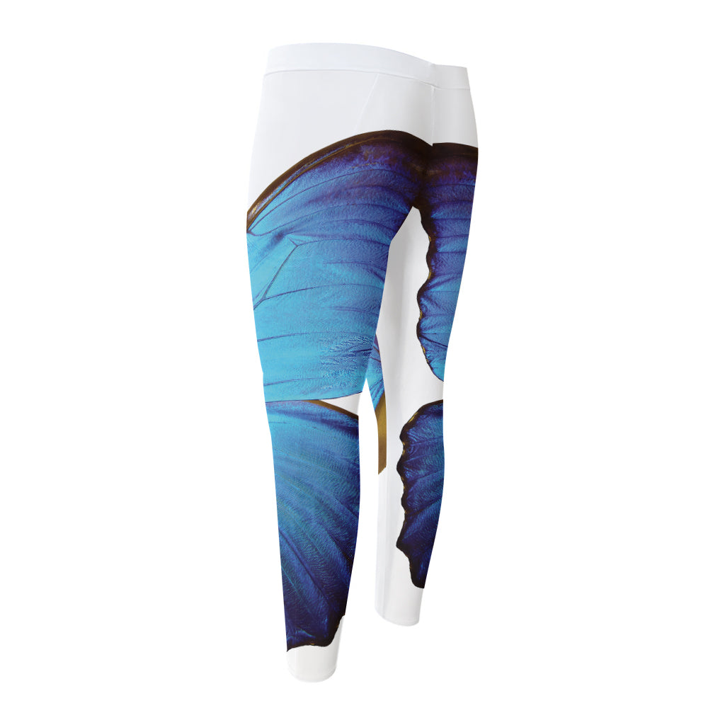 Blue Butterfly Wings Print Men's Compression Pants