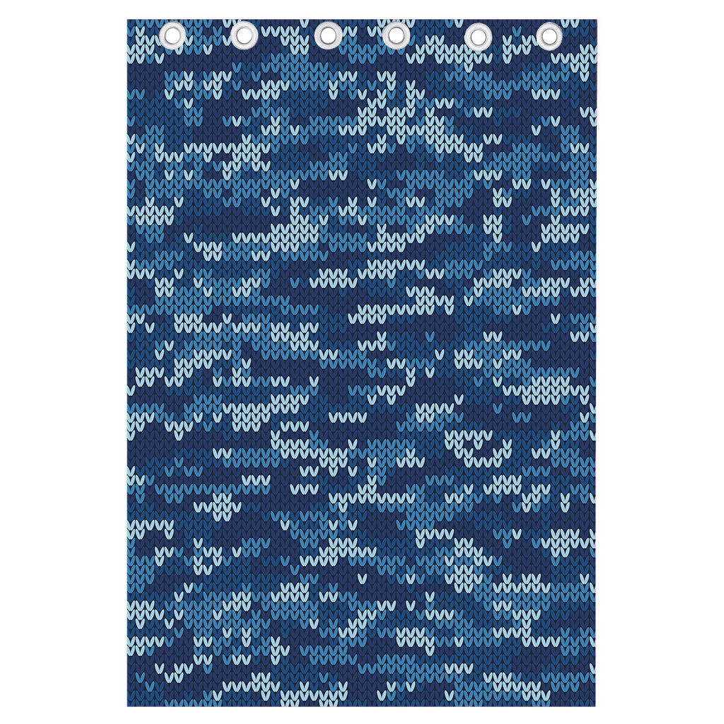 Blue Camouflage Knitted Pattern Print Curtain