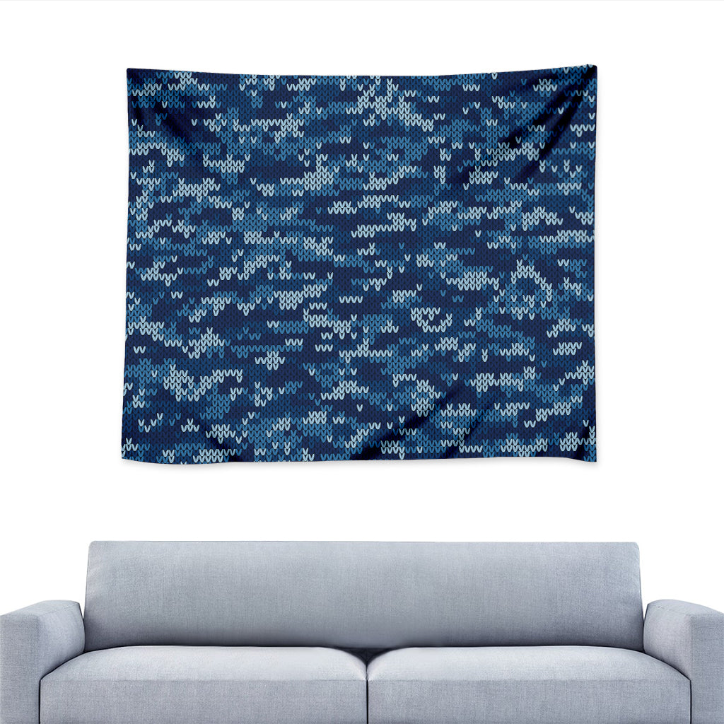 Blue Camouflage Knitted Pattern Print Tapestry