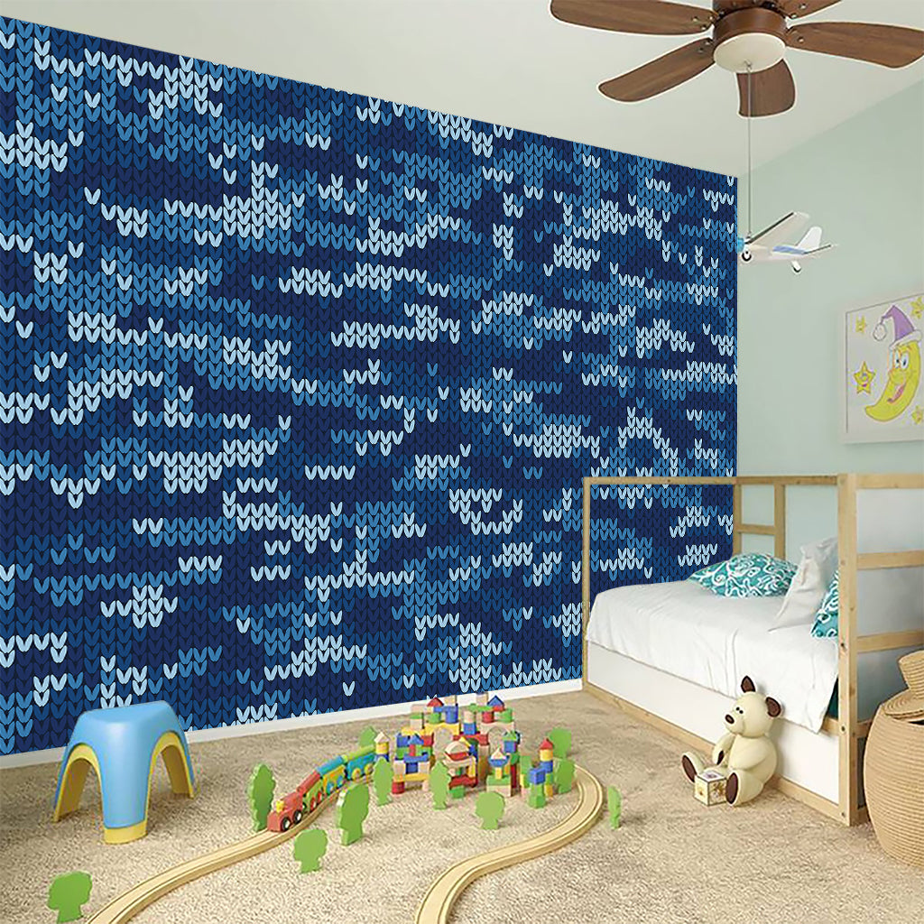 Blue Camouflage Knitted Pattern Print Wall Sticker