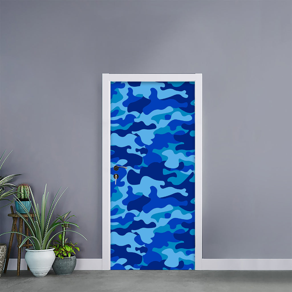 Blue Camouflage Print Door Sticker