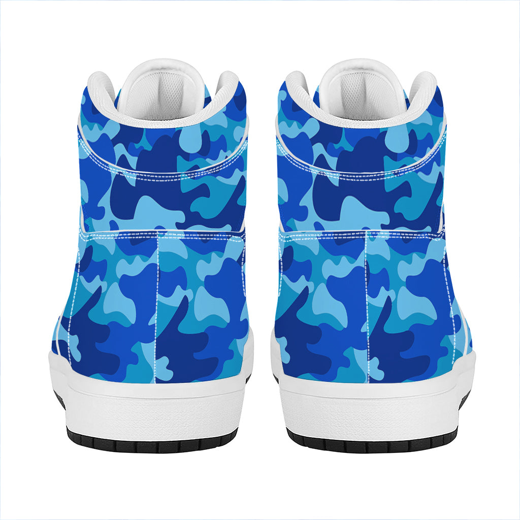 Blue Camouflage Print High Top Leather Sneakers