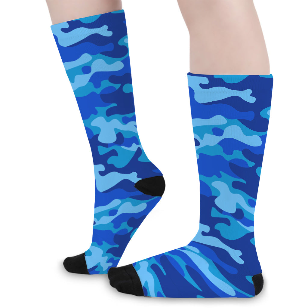 Blue Camouflage Print Long Socks