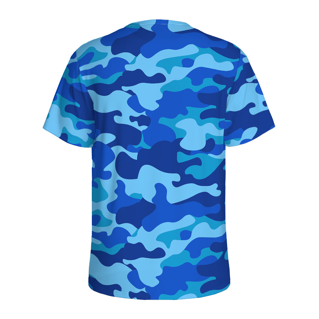 Blue Camouflage Print Men's Sports T-Shirt