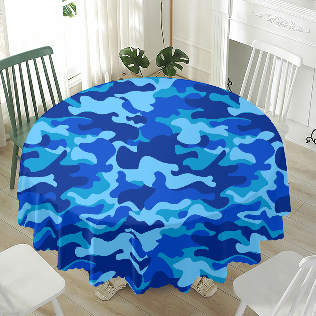 Blue Camouflage Print Waterproof Round Tablecloth