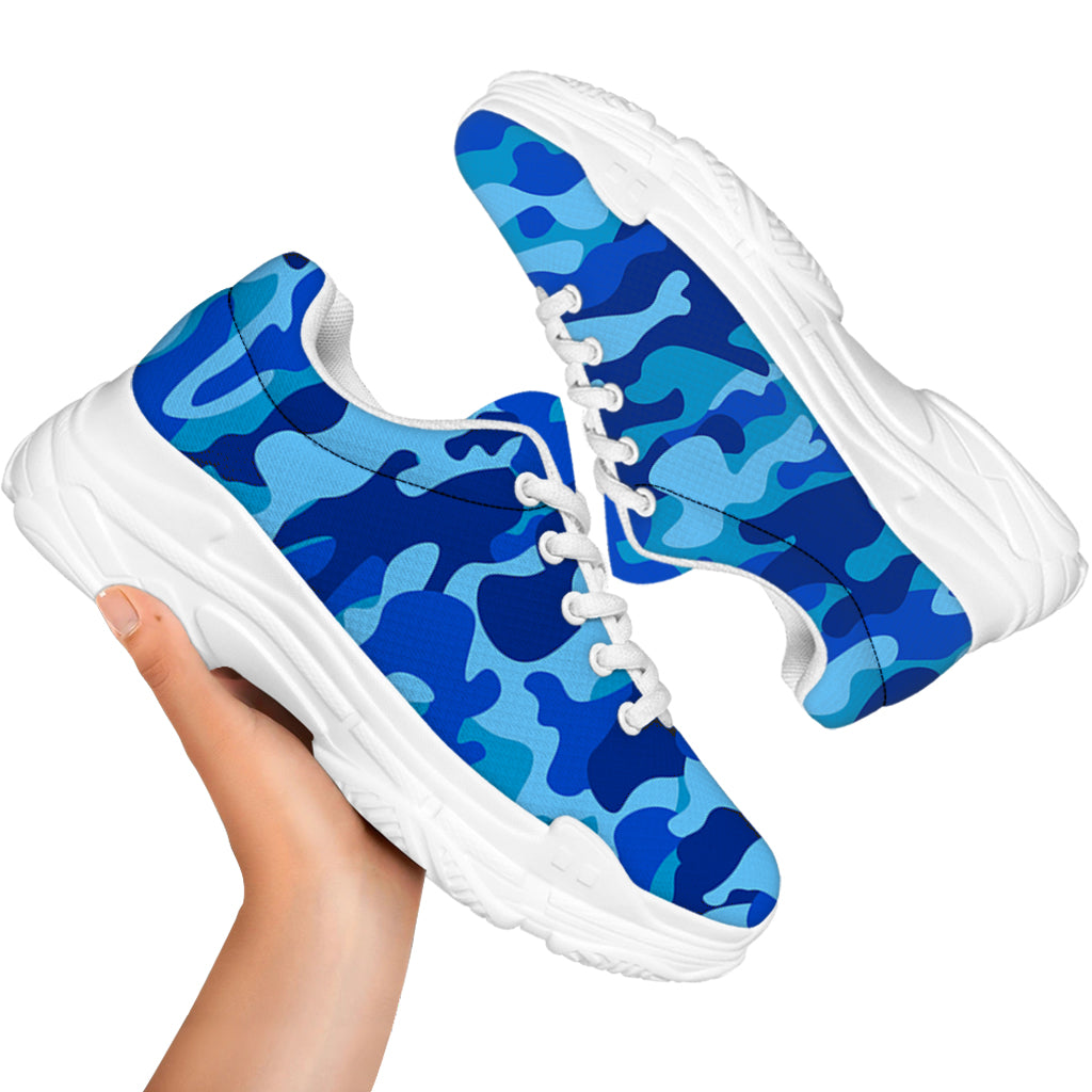 Blue Camouflage Print White Chunky Shoes