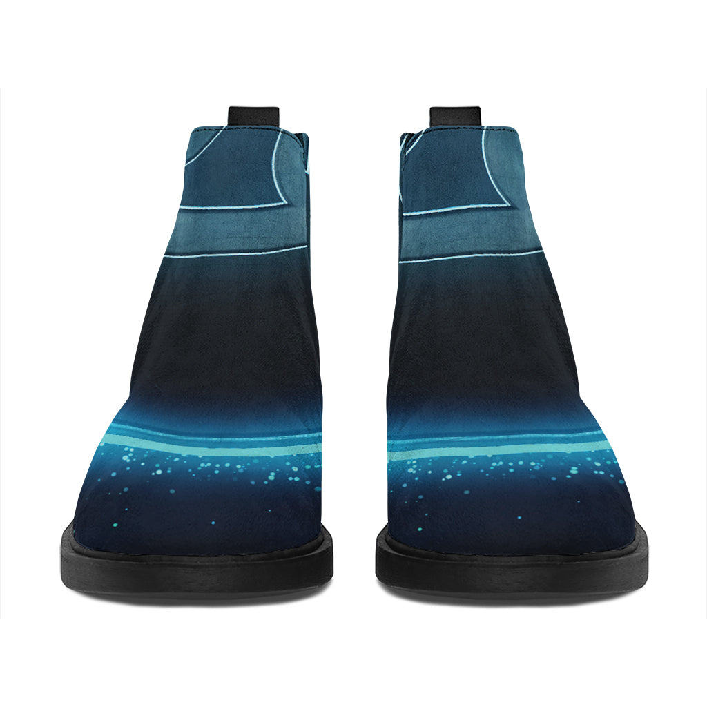 Blue Cancer Zodiac Sign Print Flat Ankle Boots
