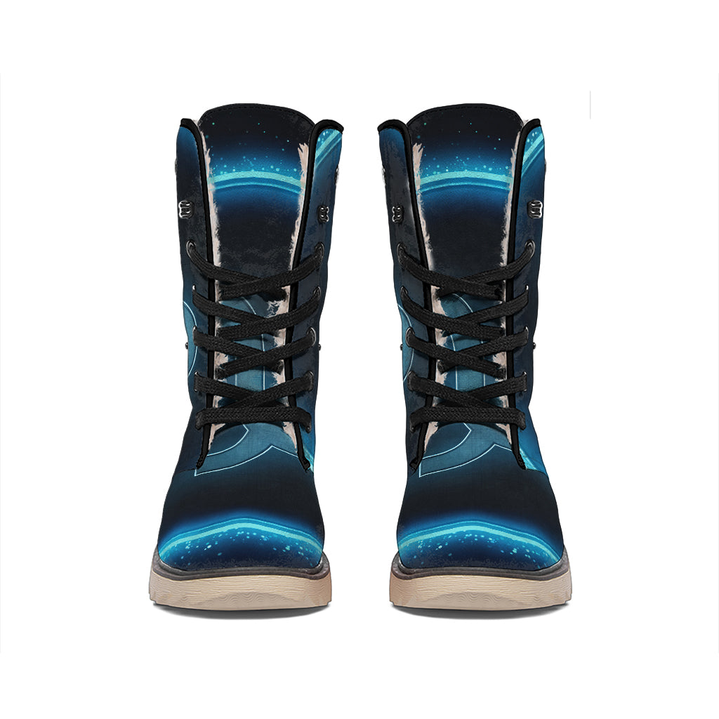 Blue Capricorn Zodiac Sign Print Winter Boots