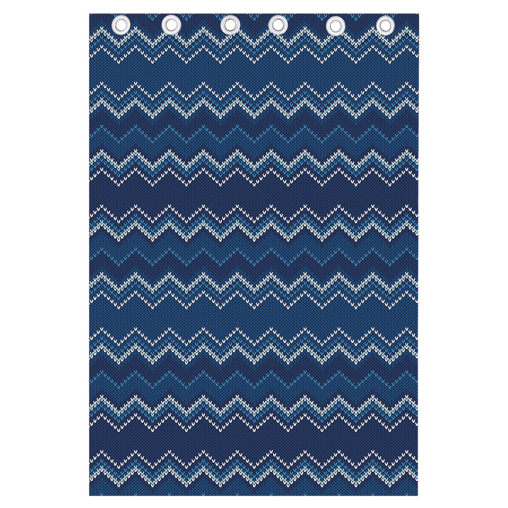 Blue Chevron Knitted Pattern Print Curtain