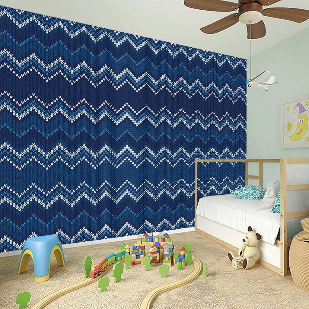 Blue Chevron Knitted Pattern Print Wall Sticker