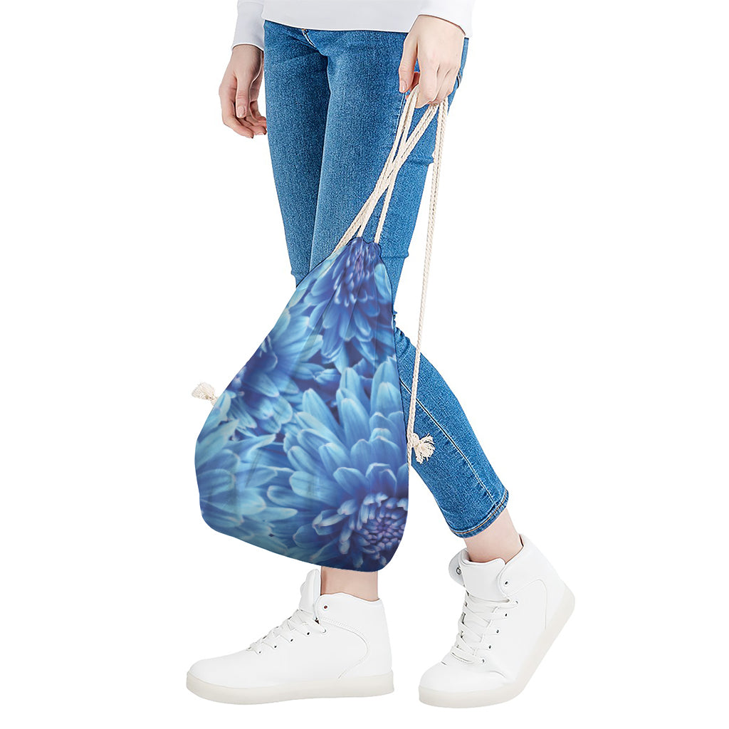 Blue Chrysanthemum Flower Print Drawstring Bag
