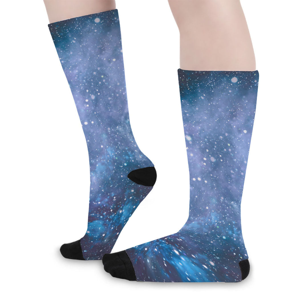 Blue Cloud Starfield Galaxy Space Print Long Socks